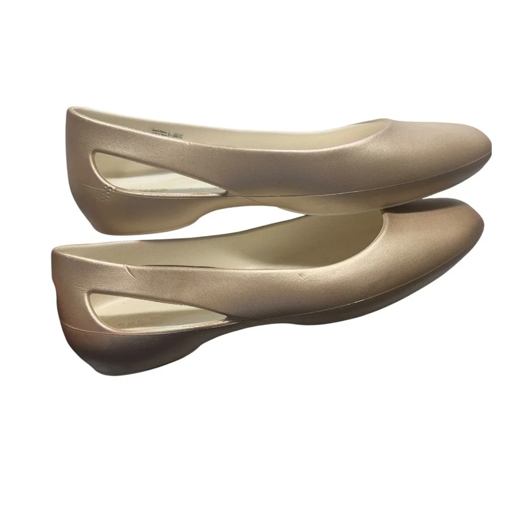 Crocs Sloane Flats Womens 11 Gold Metallic Square Toe Ballet Core Chic